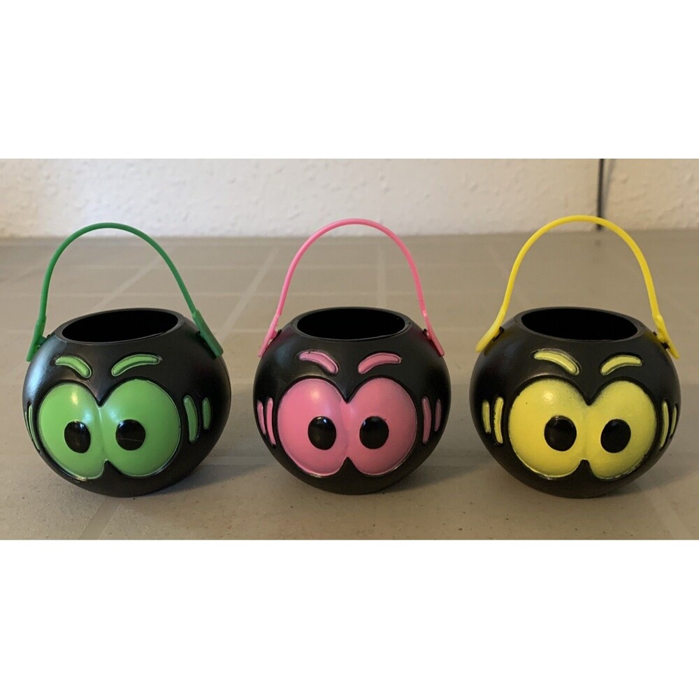Vintage Mini Plastic Halloween Treat Bucket Blowmolds 2.5” Big Eyes Lot Of 3